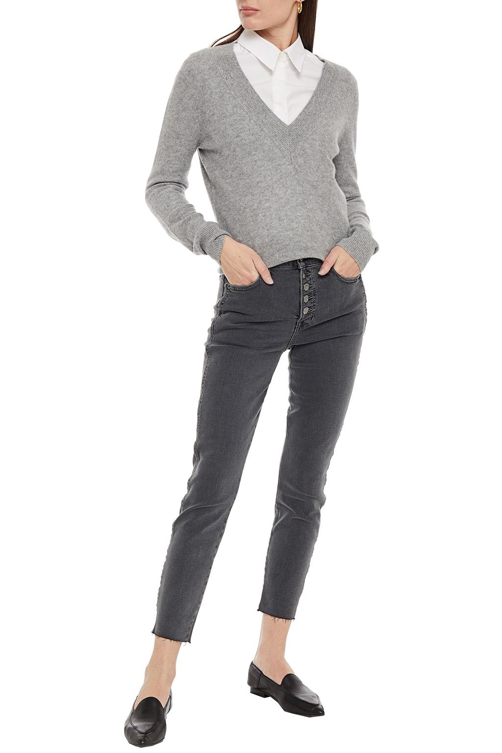 VERONICA BEARD Cropped frayed high-rise skinny jeans