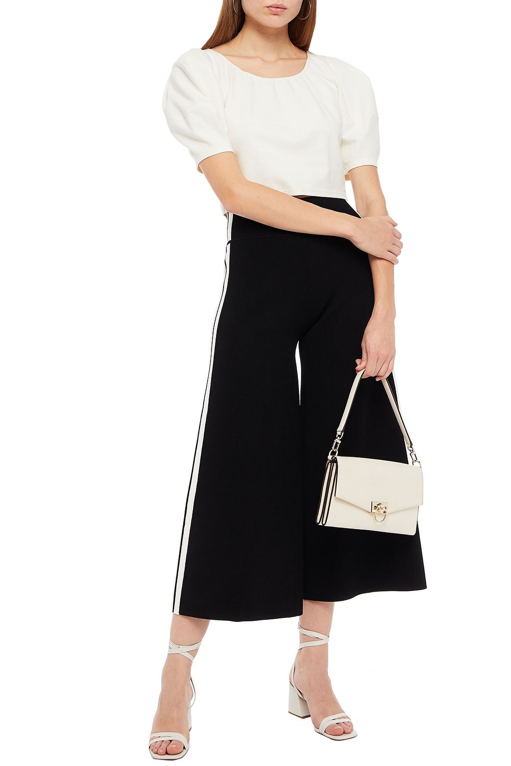 VERONICA BEARD Striped stretch-ponte culottes
