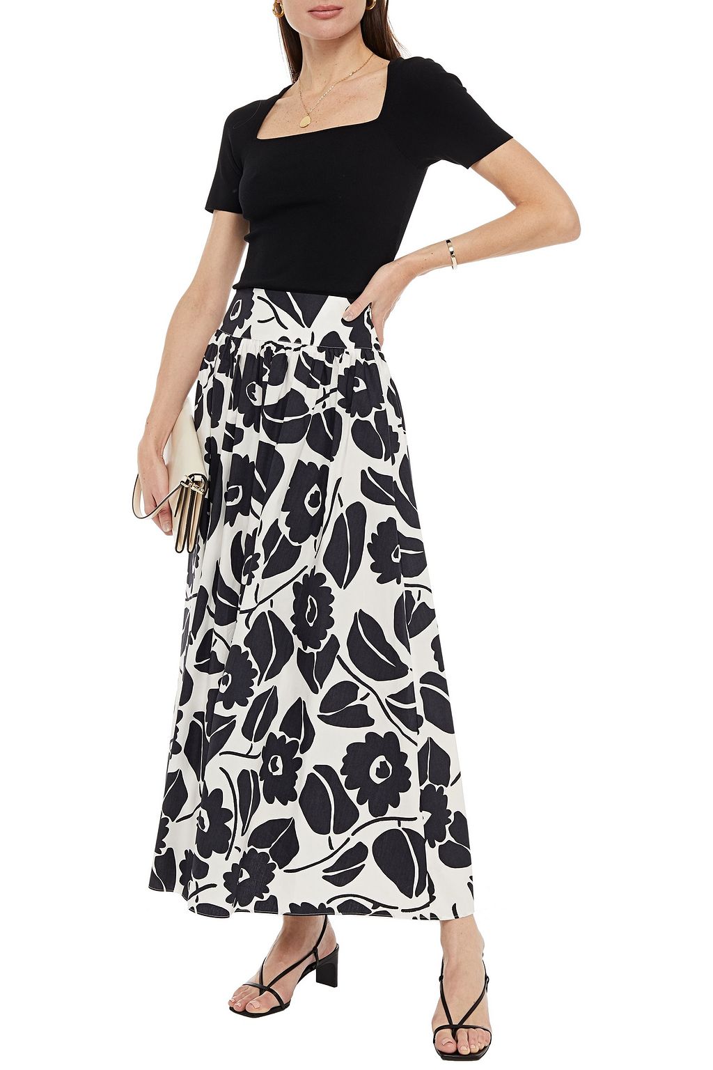 PIAZZA SEMPIONE Gathered floral-print cotton maxi skirt