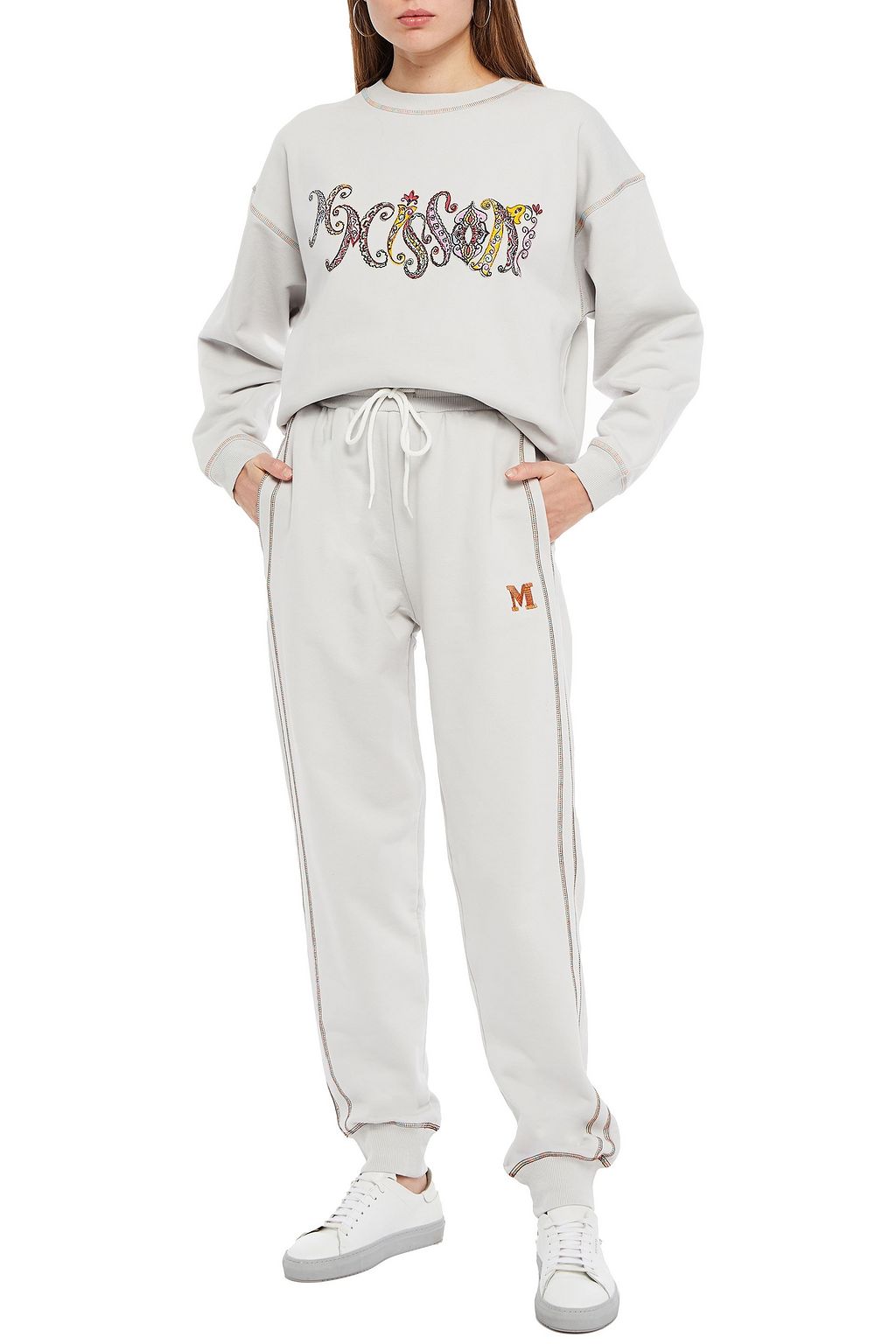 M MISSONI Embroidered French cotton-terry track pants