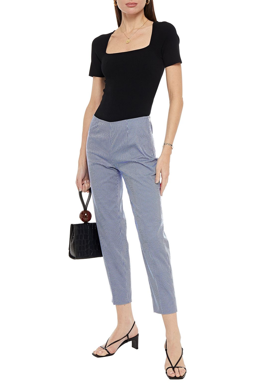 PIAZZA SEMPIONE Cropped printed cotton-blend slim-leg pants