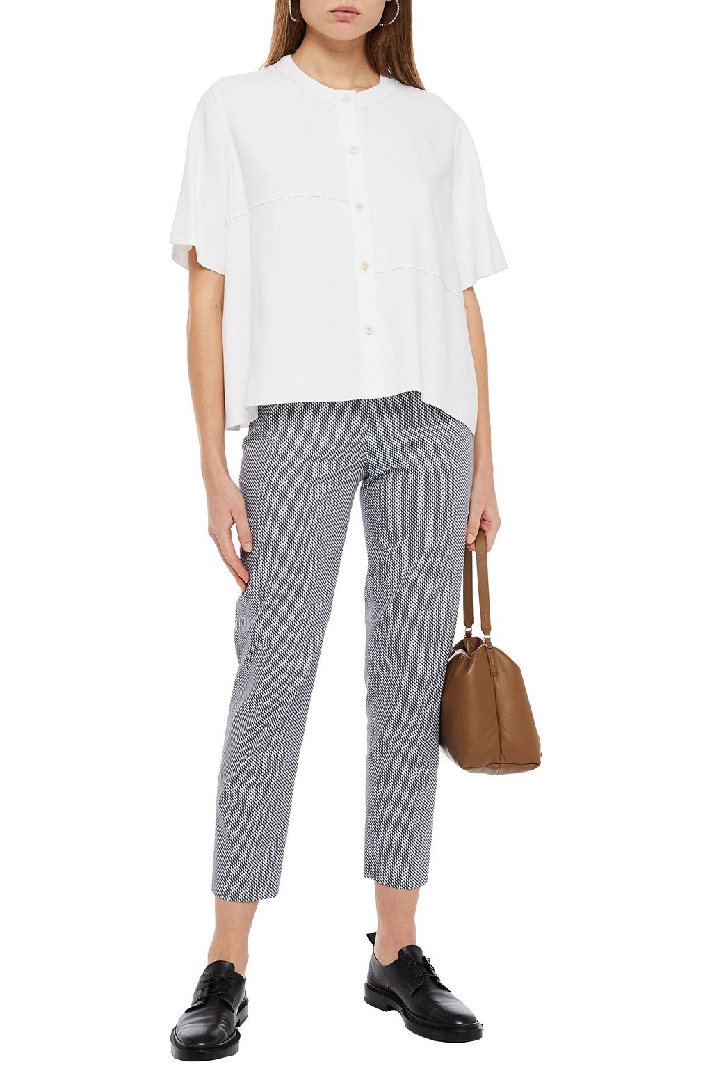 PIAZZA SEMPIONE Cropped printed cotton-blend slim-leg pants