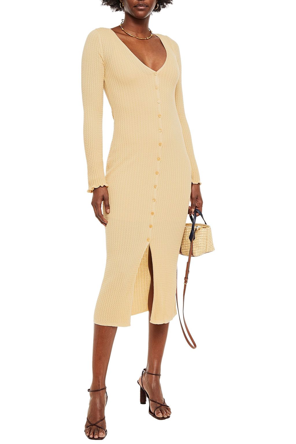 M MISSONI Ruffle-trimmed crochet-knit wool-blend midi dress