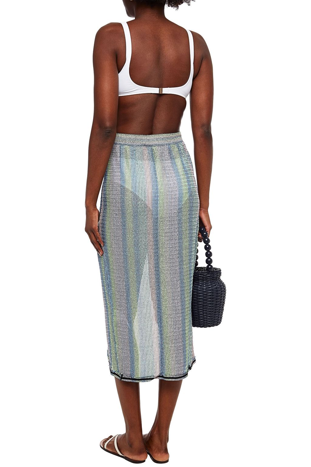 M MISSONI Wrapeffect striped crochetknit skirt THE