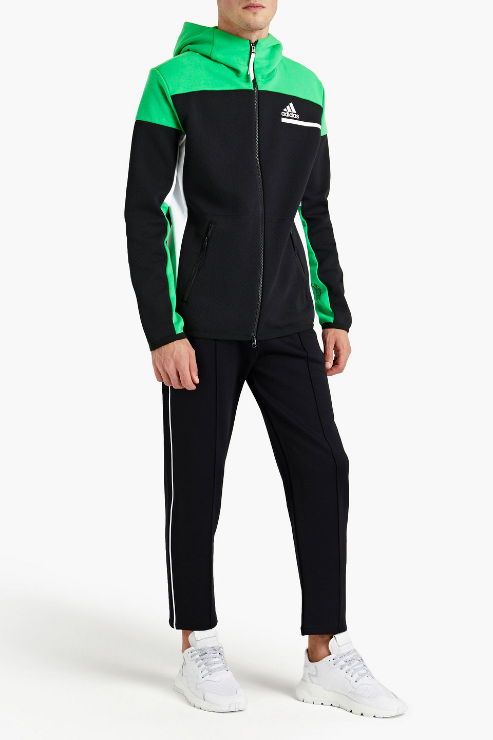 Adidas Originals Adidas Man Mesh-paneled Colour-block French Cotton-blend Terry Track Jacket