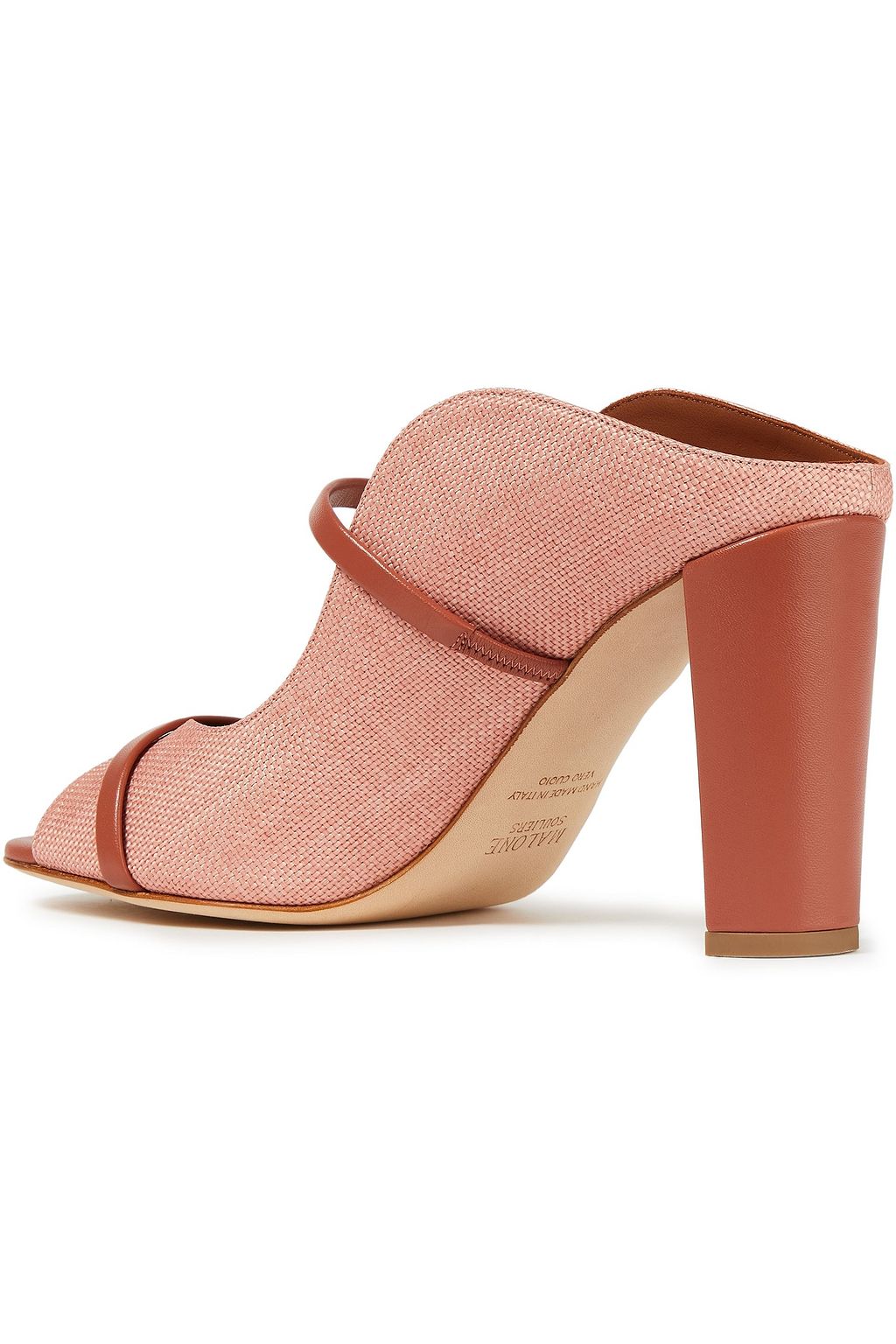 MALONE SOULIERS Norah 85 leather-trimmed raffia mules