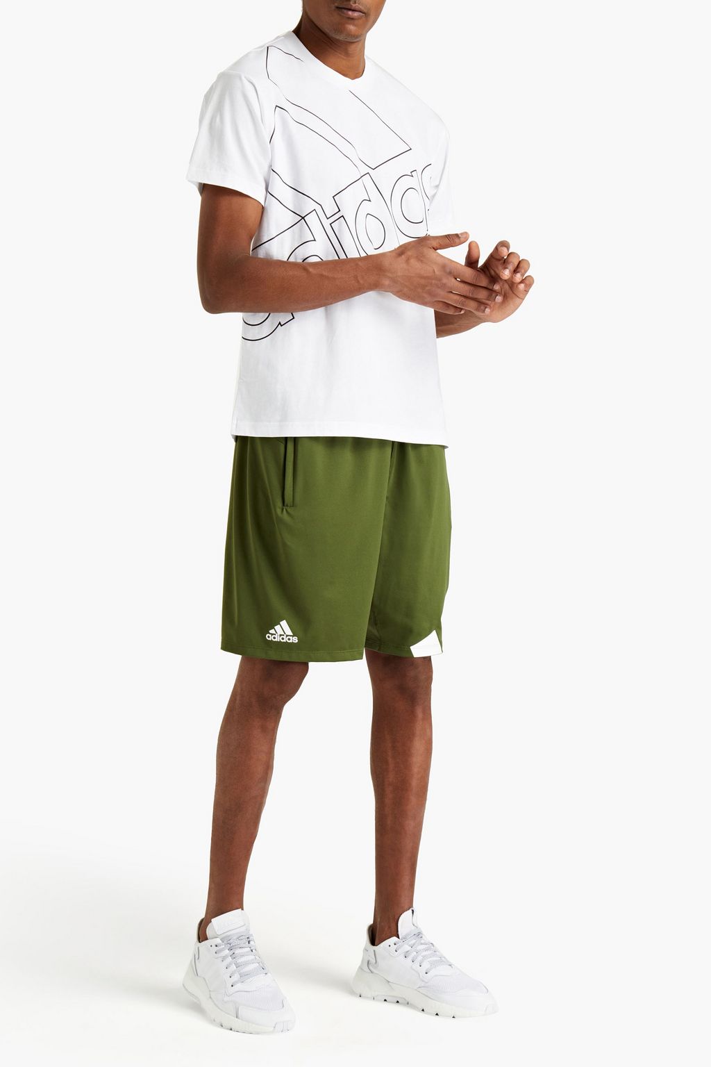 ADIDAS Printed mesh-paneled jersey shorts