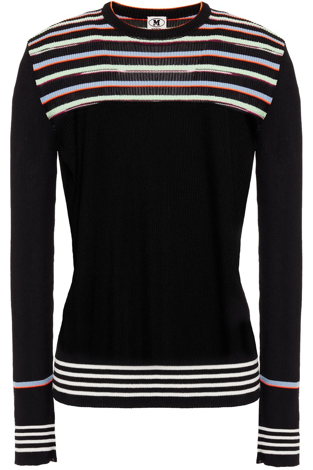 Striped ribbed knit top black One Size