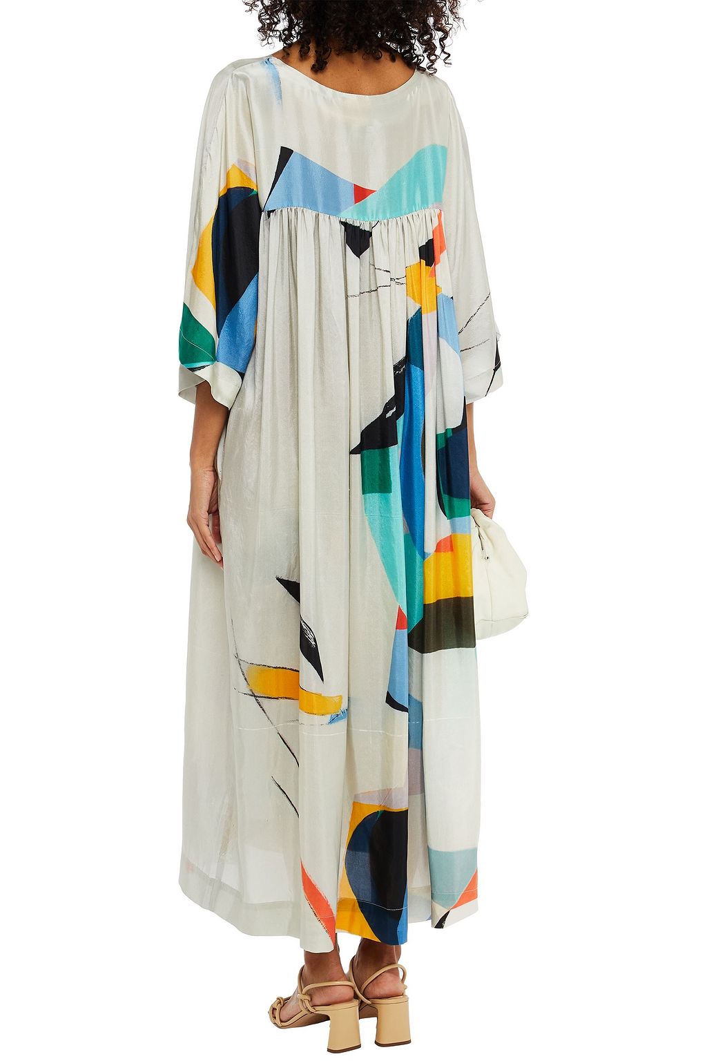LOUISA PARRIS Thiebaud gathered printed silk-shantung midi dress