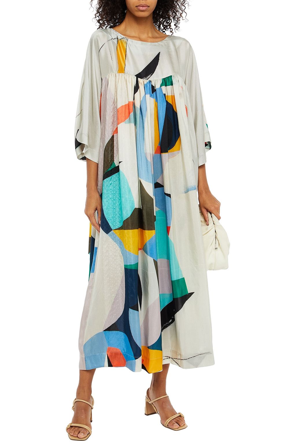 LOUISA PARRIS Thiebaud gathered printed silk-shantung midi dress