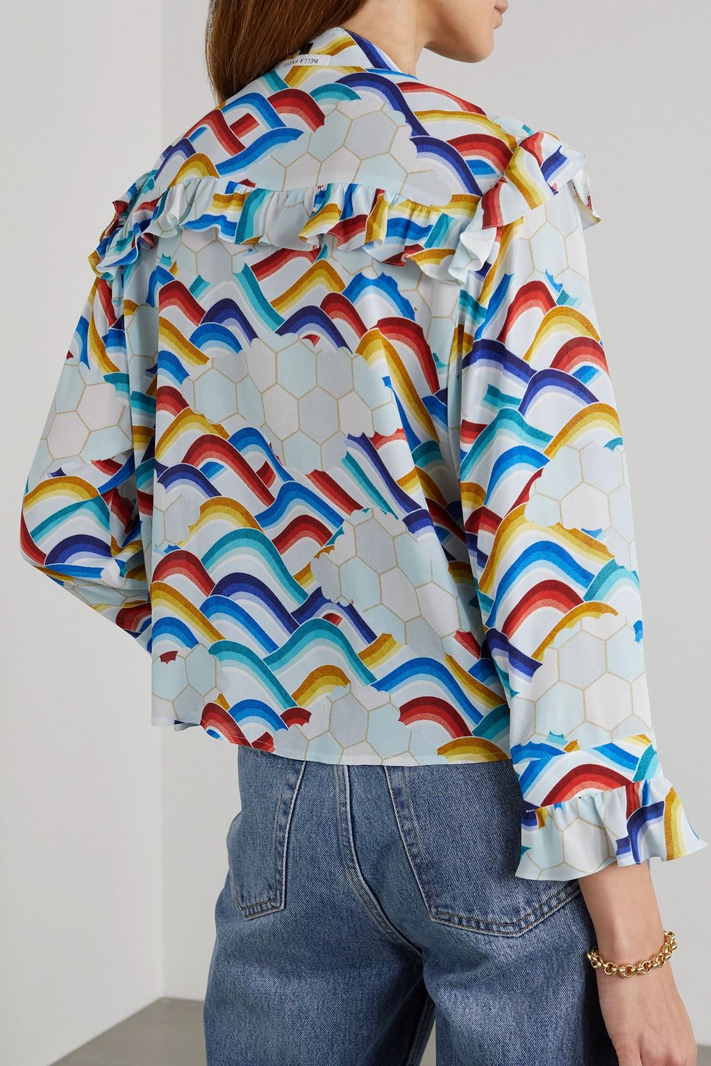 BELLA FREUD Rainbow Cloud ruffled printed crepe de chine blouse