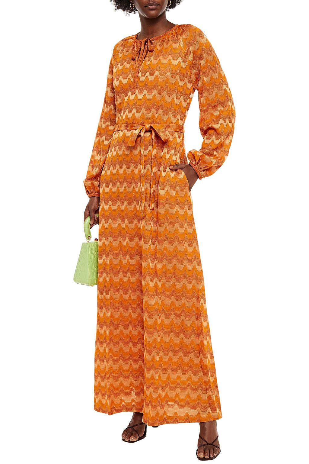 M MISSONI Belted metallic crochet-knit maxi dress