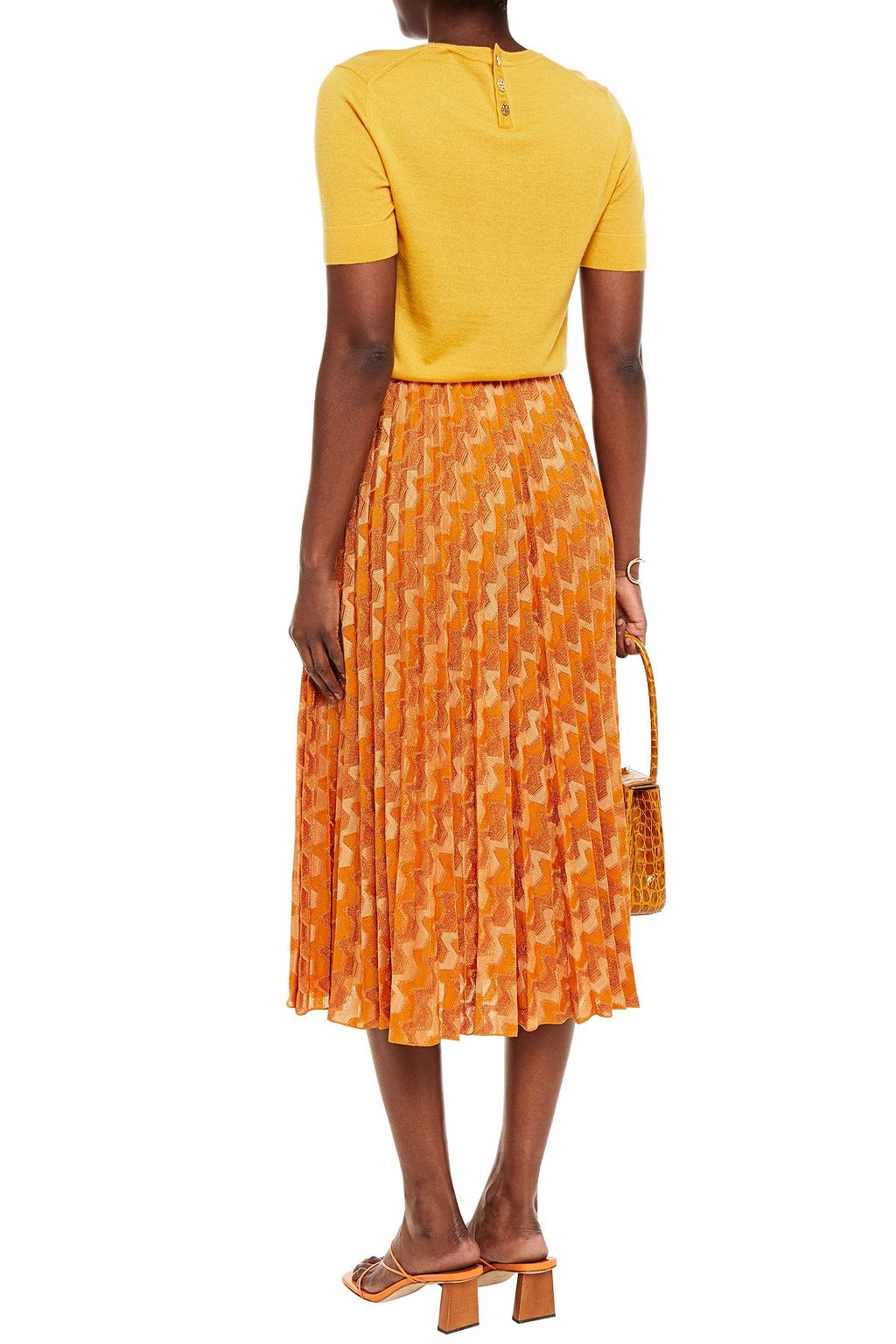 M MISSONI Pleated metallic crochet-knit midi skirt