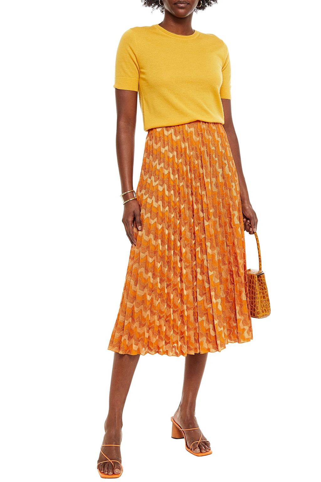 M MISSONI Pleated metallic crochet-knit midi skirt