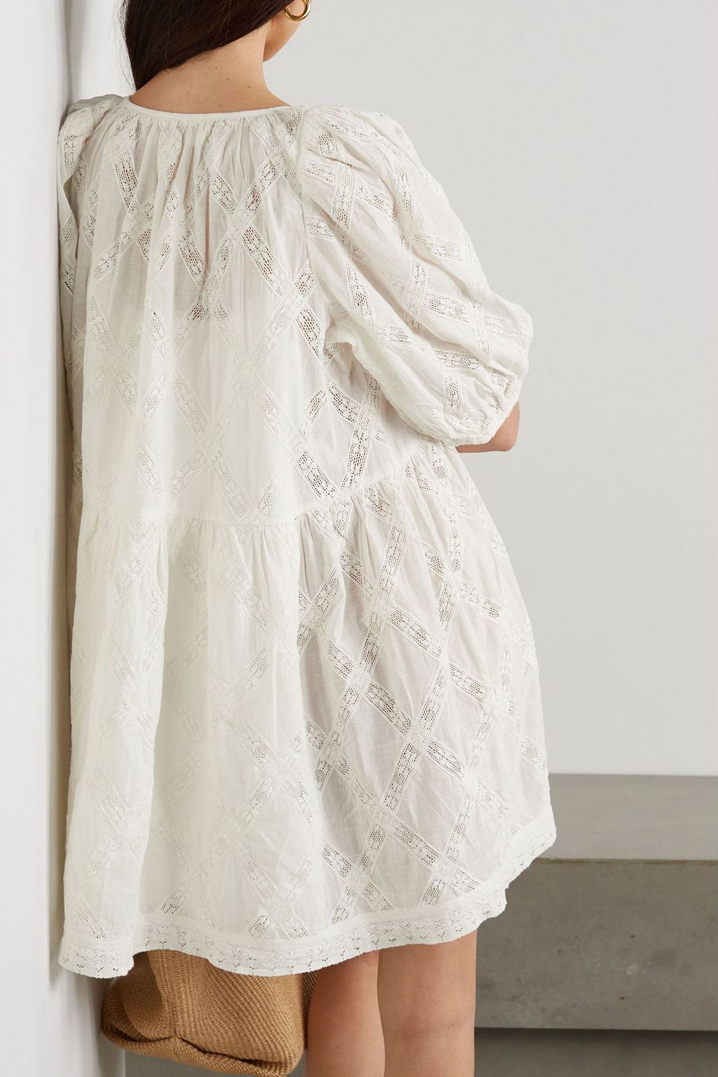 THE GREAT. Minikleid „Pathway“ aus Baumwoll-Voile mit Häkelbesatz