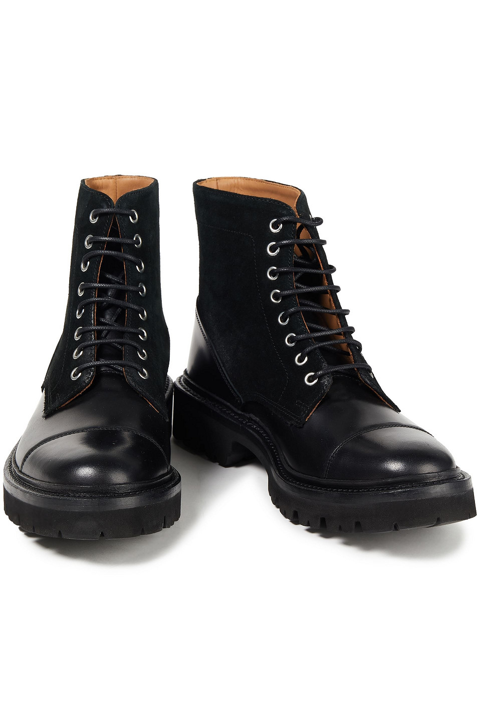 Grenson Meg Leather And Suede Combat Boots In Black