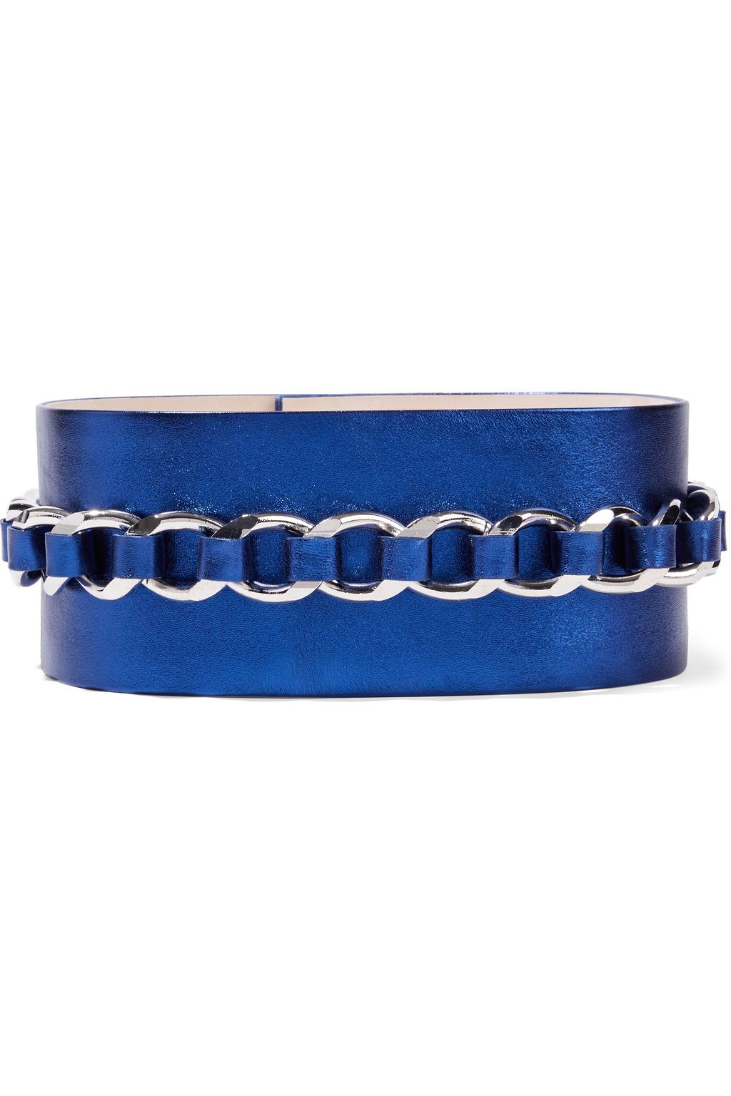 BALMAIN Chain-trimmed metallic textured-leather waist belt