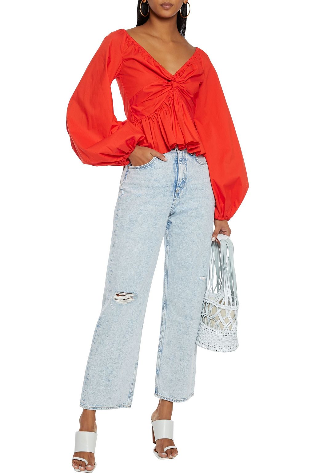 CAROLINE CONSTAS Onira twist-front cotton-blend poplin top