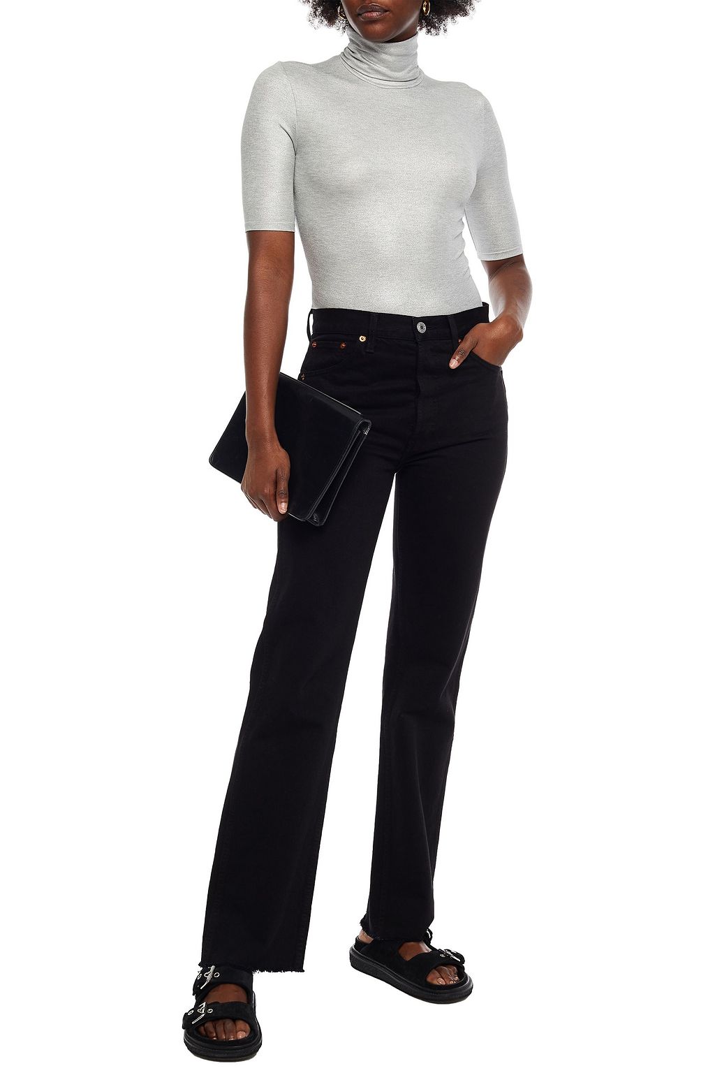 MAJESTIC FILATURES Metallic stretch-jersey turtleneck top