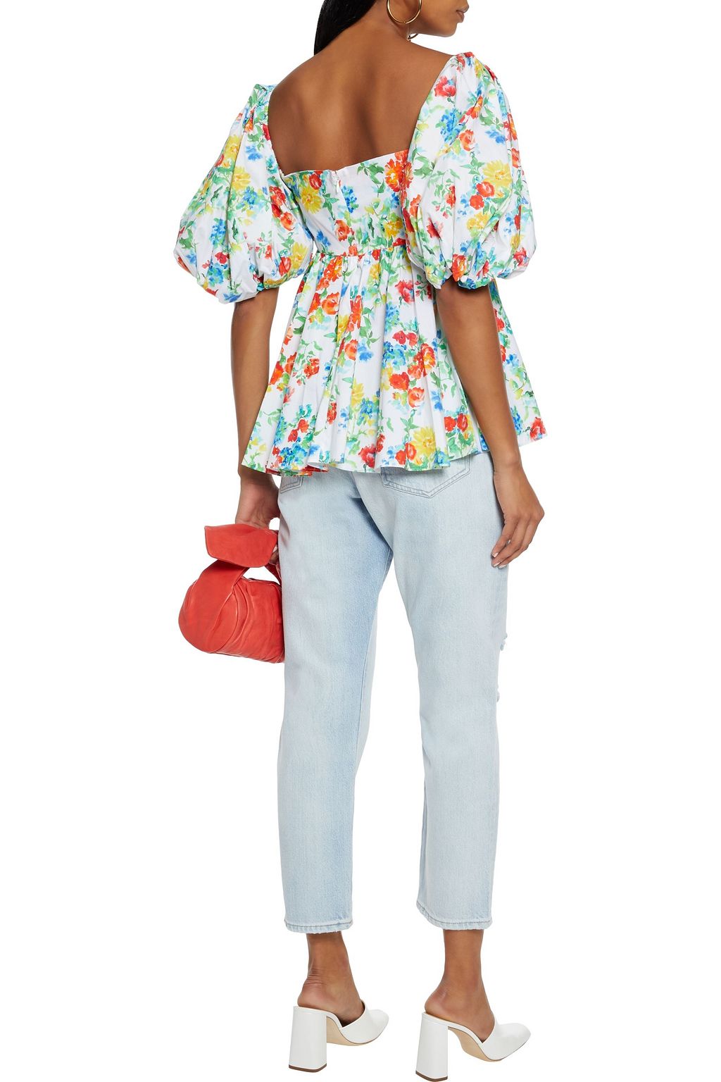 CAROLINE CONSTAS Brie wrap-effect floral-print cotton-blend poplin top