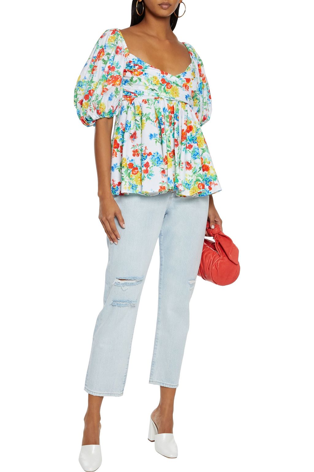 CAROLINE CONSTAS Brie wrap-effect floral-print cotton-blend poplin top