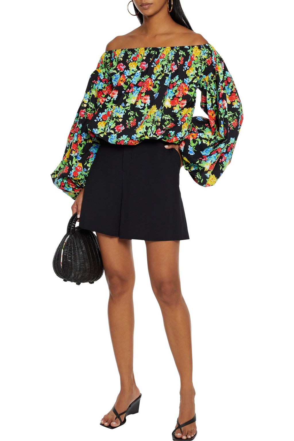 CAROLINE CONSTAS Andros off-the-shoulder floral-print stretch-cotton poplin blouse