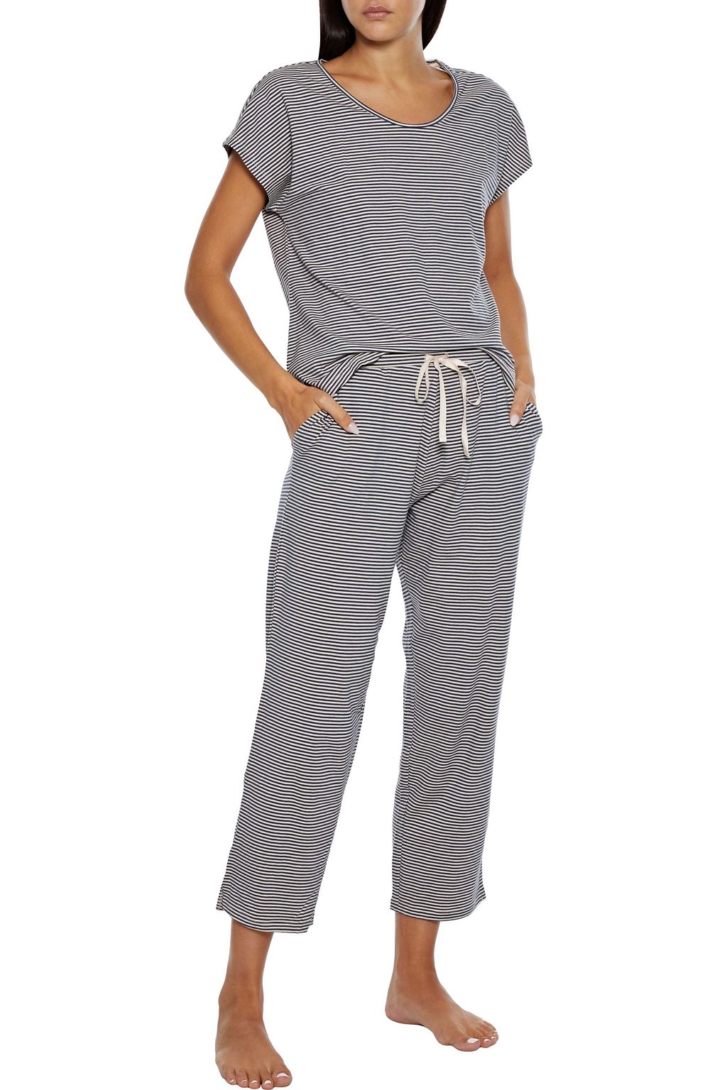 NATURAL COMFORTS Striped organic stretch-cotton jersey pajama pants
