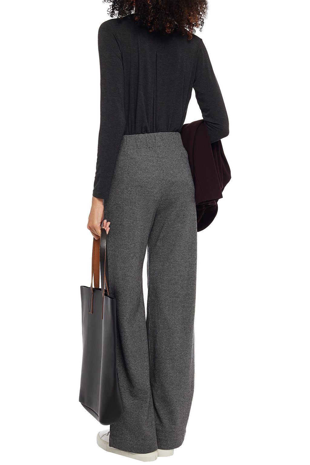 MAJESTIC FILATURES Pleated houndstooth cotton-jersey flared pants