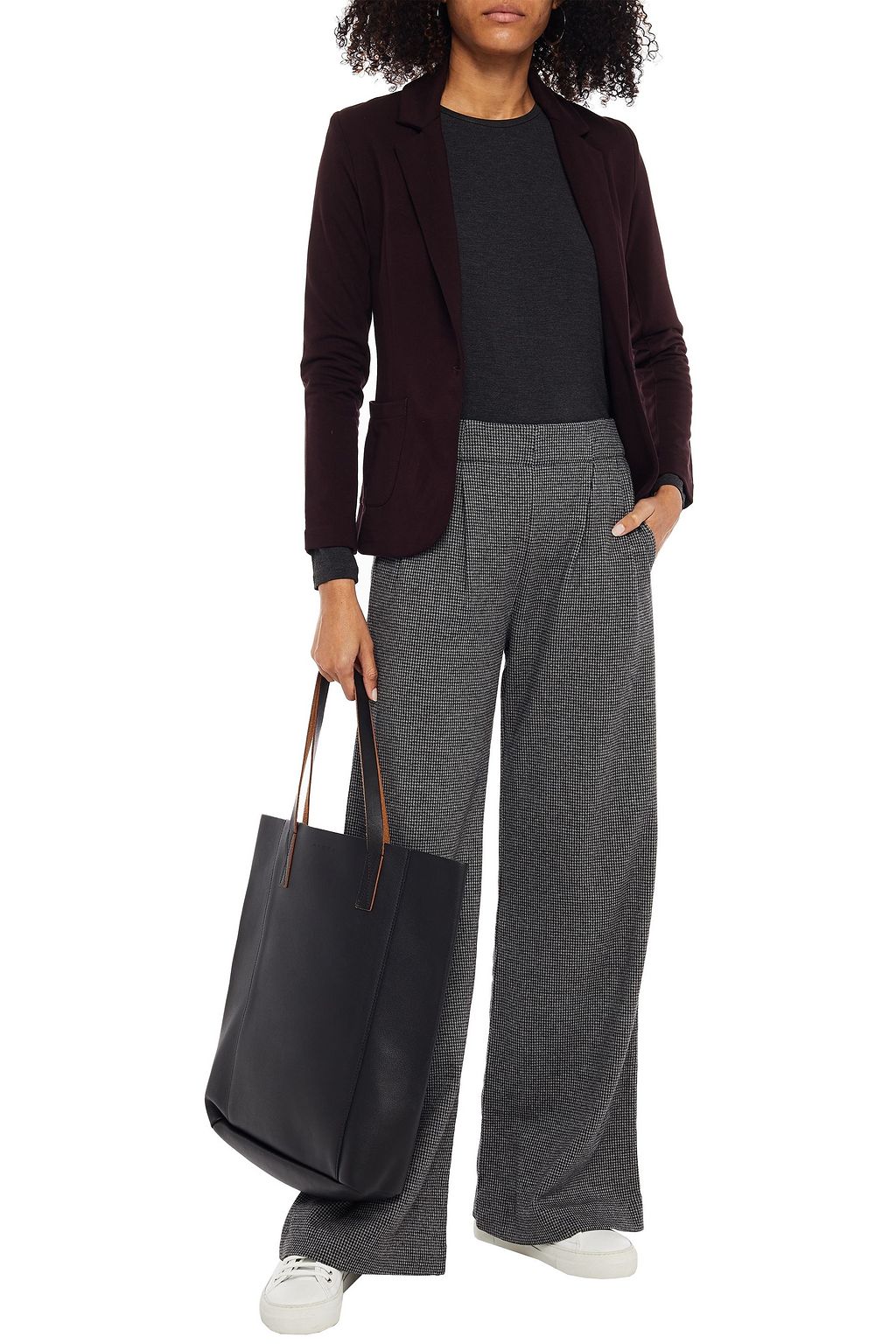 MAJESTIC FILATURES Pleated houndstooth cotton-jersey flared pants