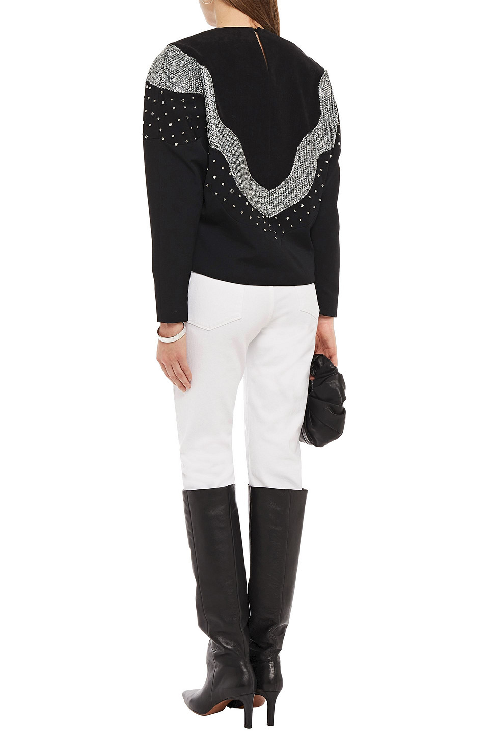 Isabel Marant Valia Embellished Felt And Twill Top In Black