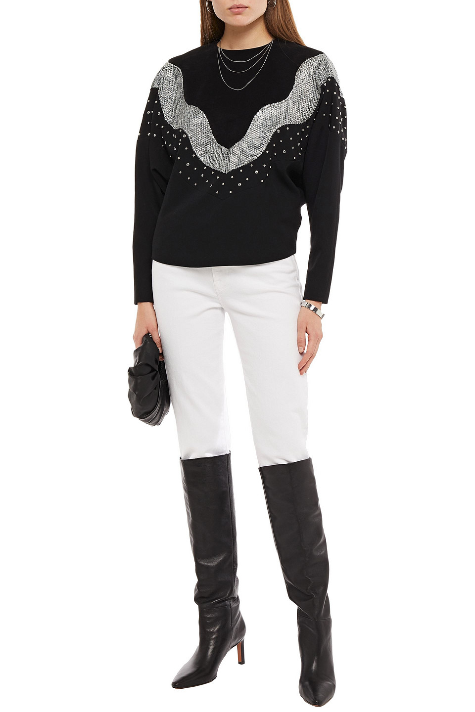 Isabel Marant Valia Embellished Felt And Twill Top In Black