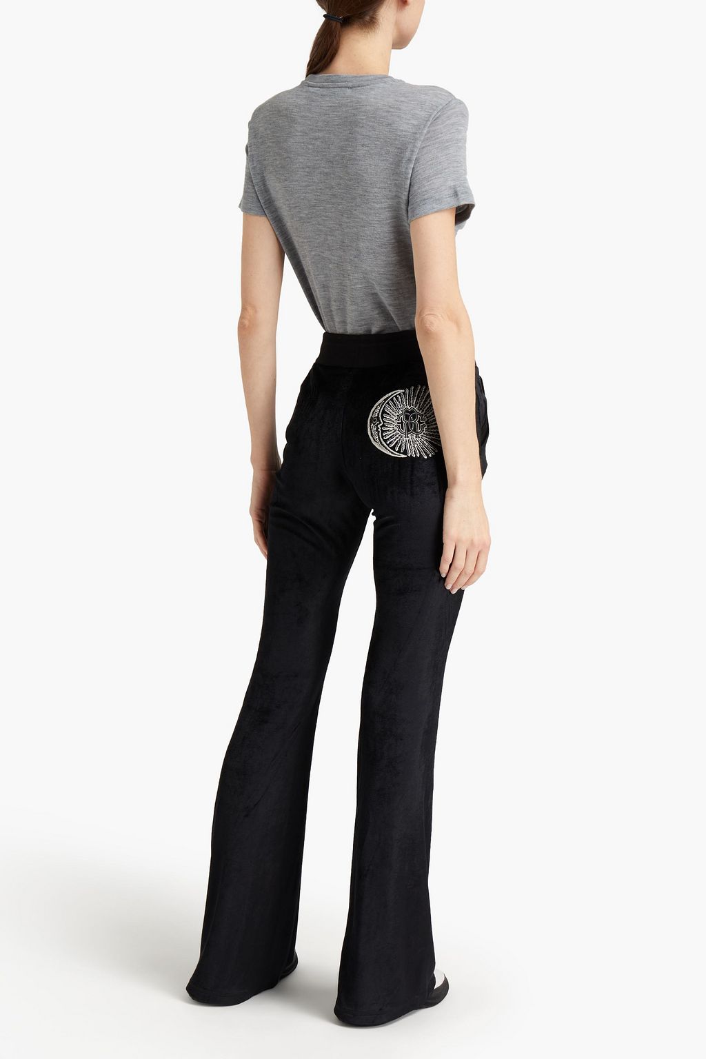 ROBERTO CAVALLI Embroidered velour flared pants