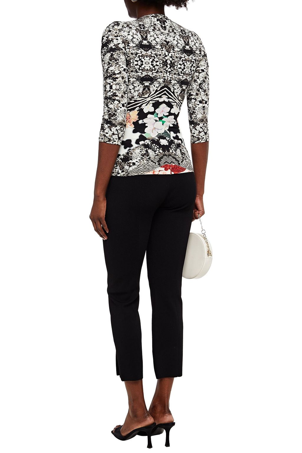 ROBERTO CAVALLI Cutout floral-print stretch-jersey top