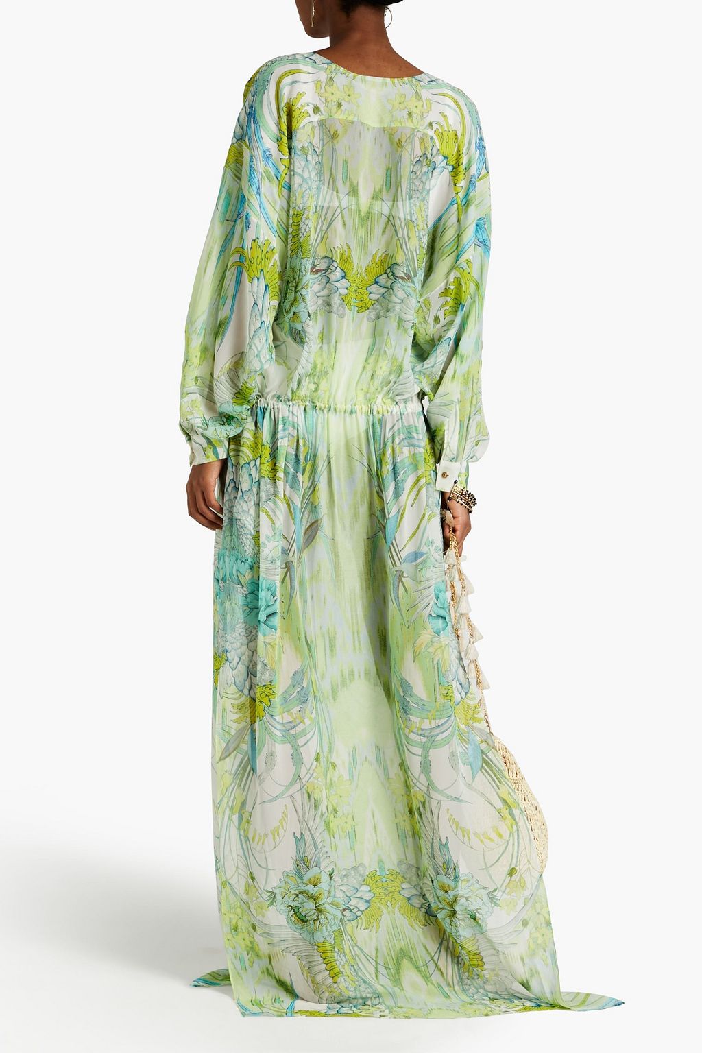 ROBERTO CAVALLI Lace-up floral-print silk-chiffon kaftan