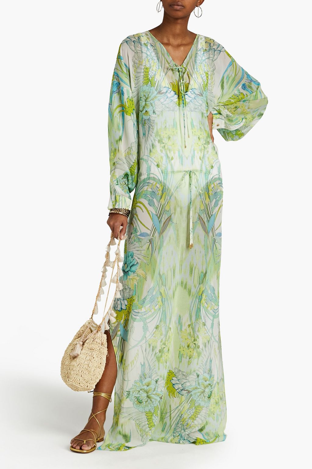 ROBERTO CAVALLI Lace-up floral-print silk-chiffon kaftan
