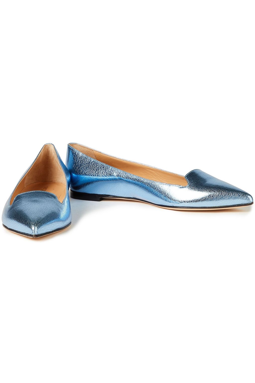 SERGIO ROSSI Metallic cracked-leather point-toe flats