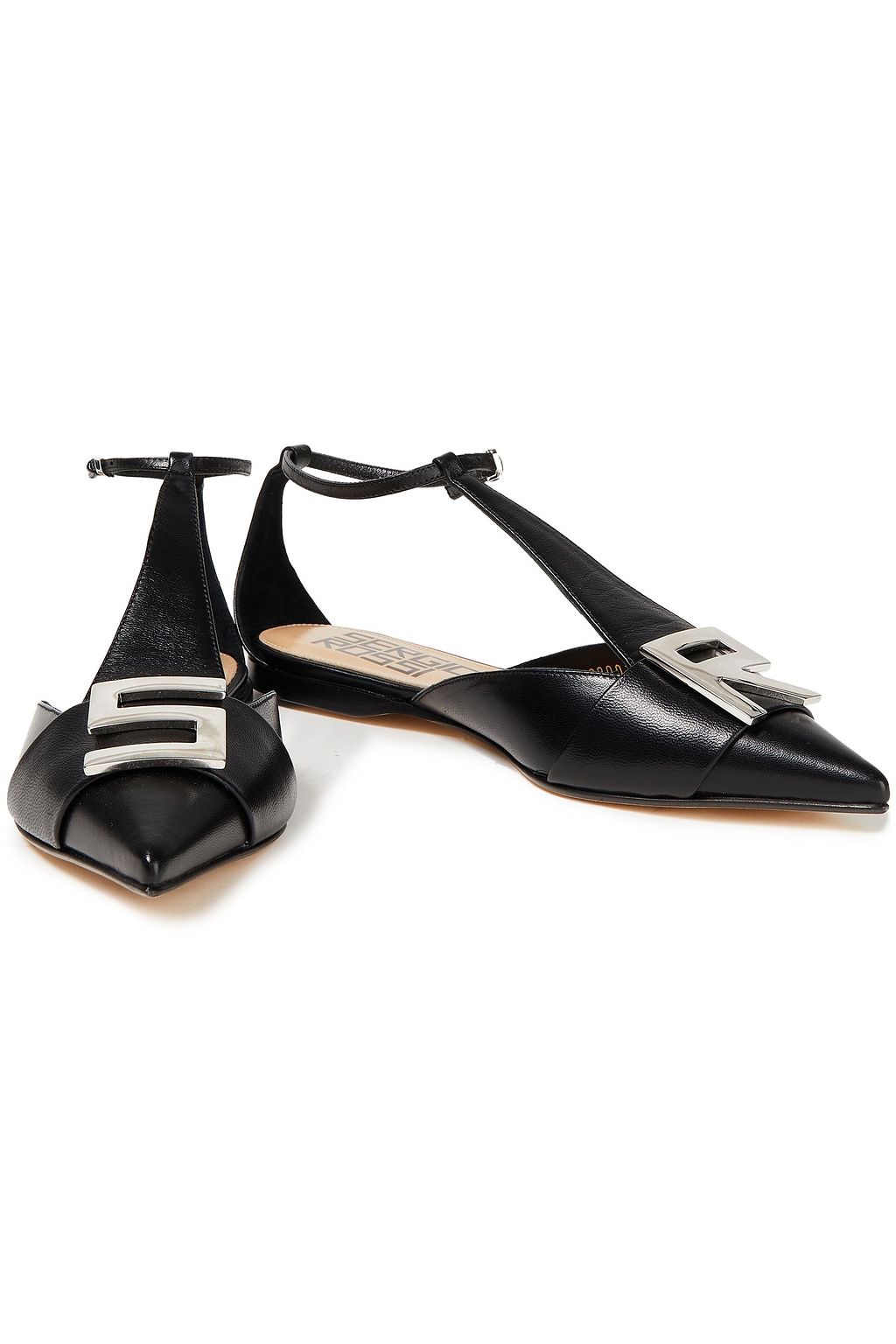 SERGIO ROSSI Embellished leather point-toe flats