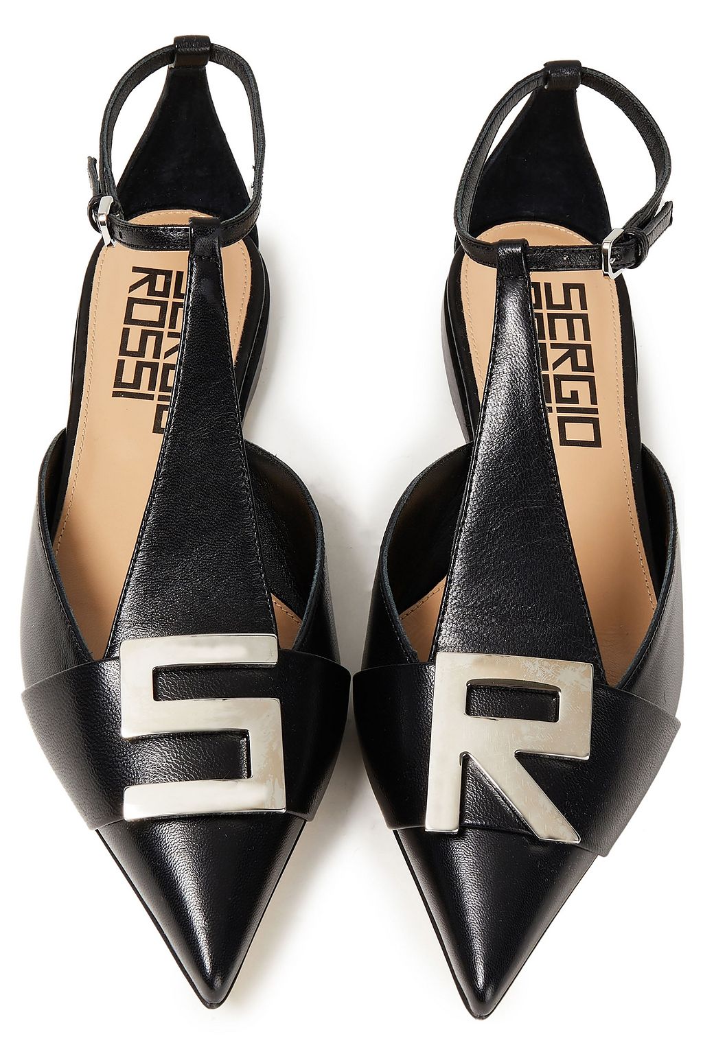 SERGIO ROSSI Embellished leather point-toe flats