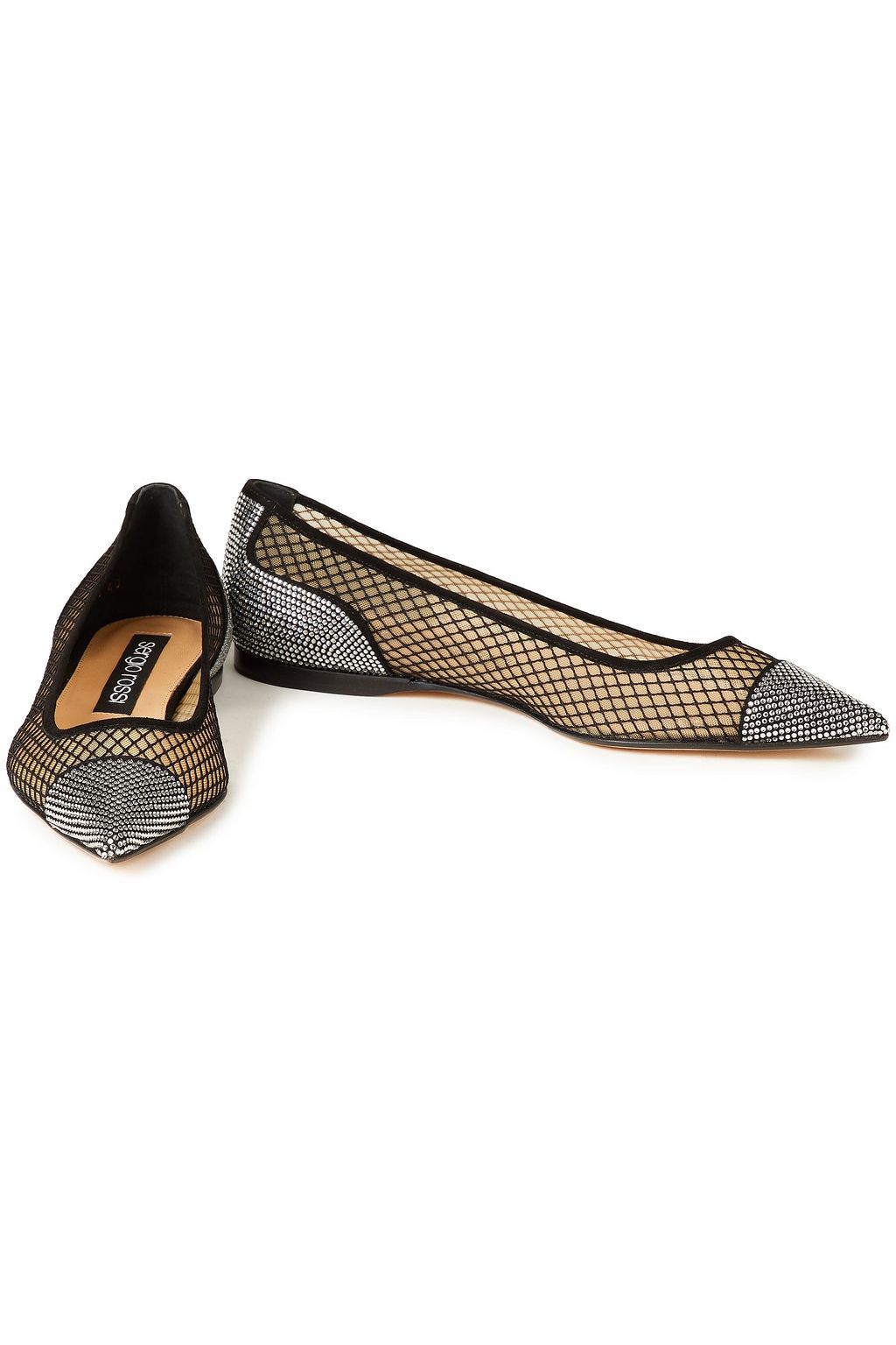 SERGIO ROSSI Embellished mesh point-toe flats