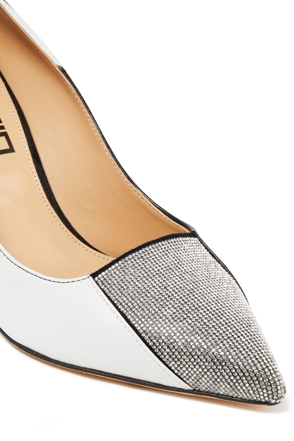 SERGIO ROSSI Crystal-embellished color-block suede and leather pumps