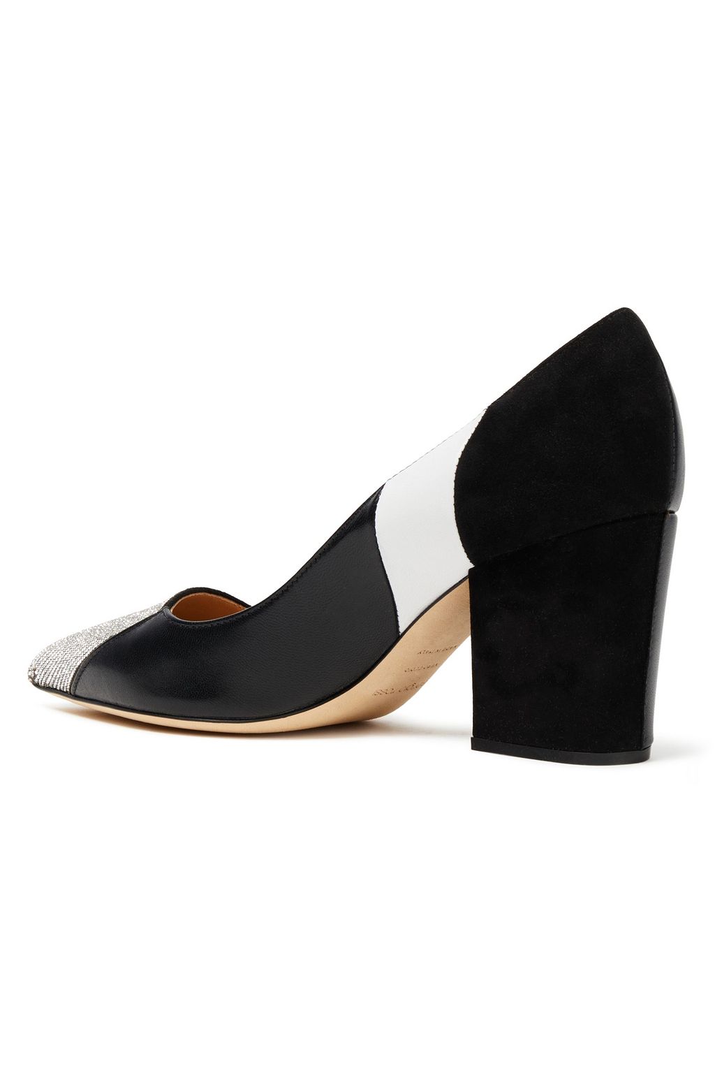 SERGIO ROSSI Crystal-embellished color-block suede and leather pumps