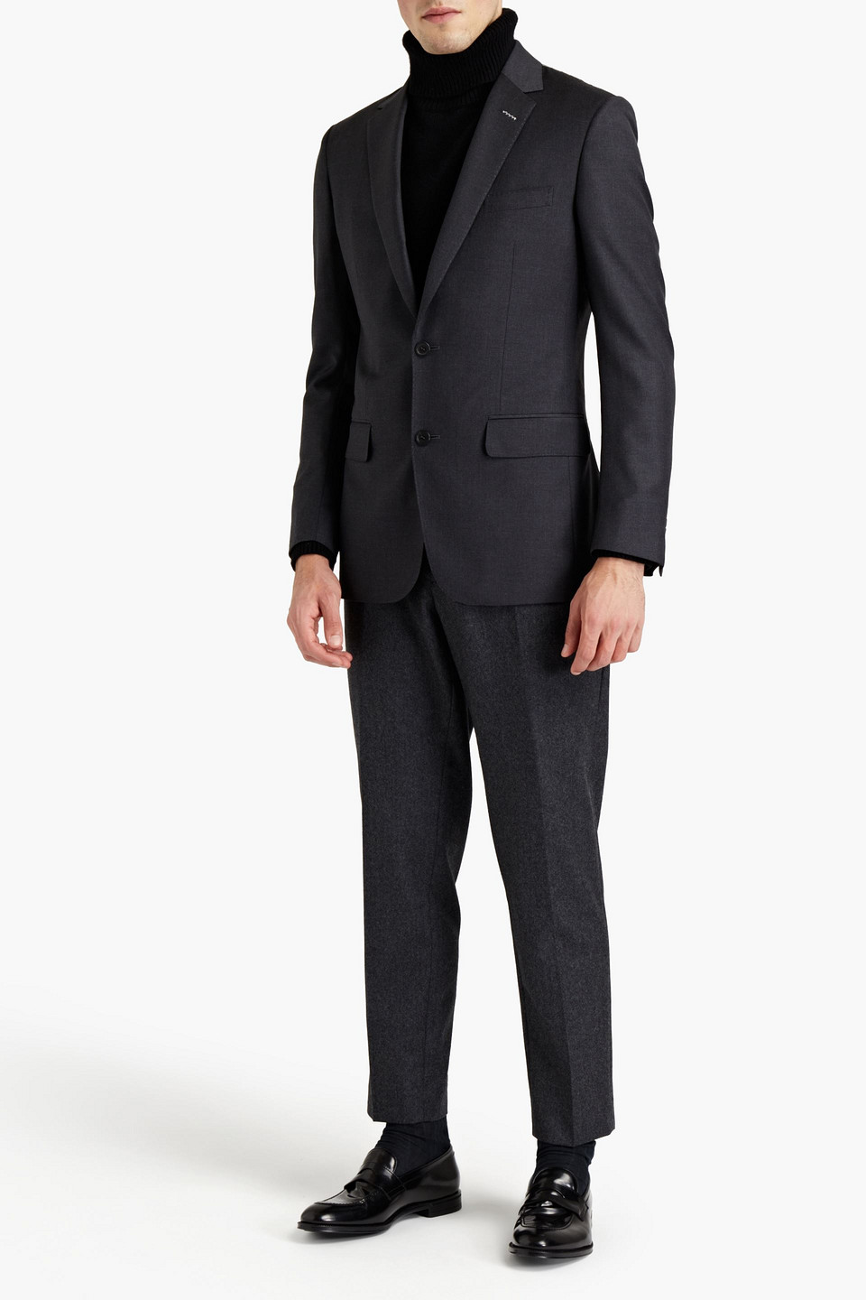 Dunhill Man Slim-fit Mélange Wool Blazer In Black