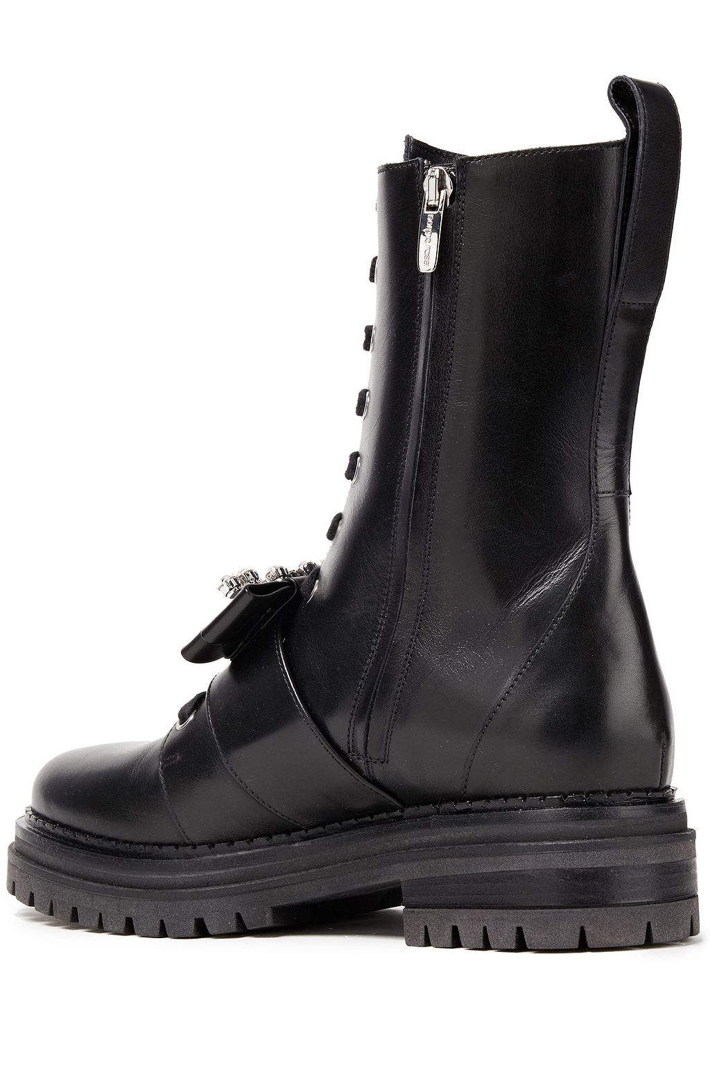 SERGIO ROSSI Crystal-embellished leather boots