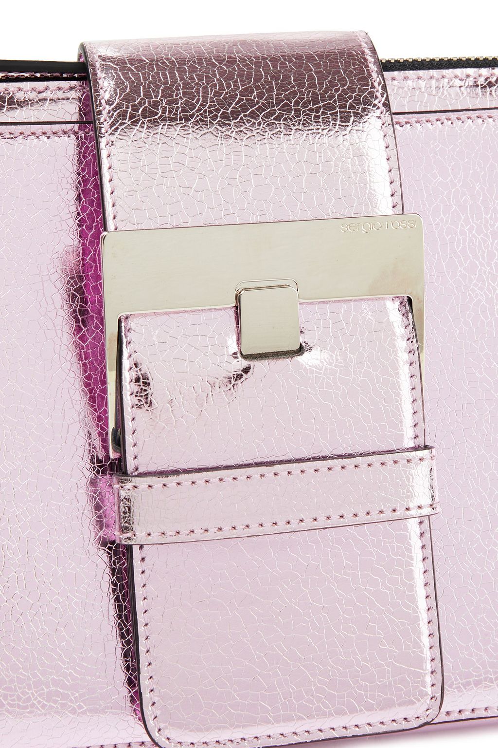 SERGIO ROSSI Buckled metallic cracked-leather clutch