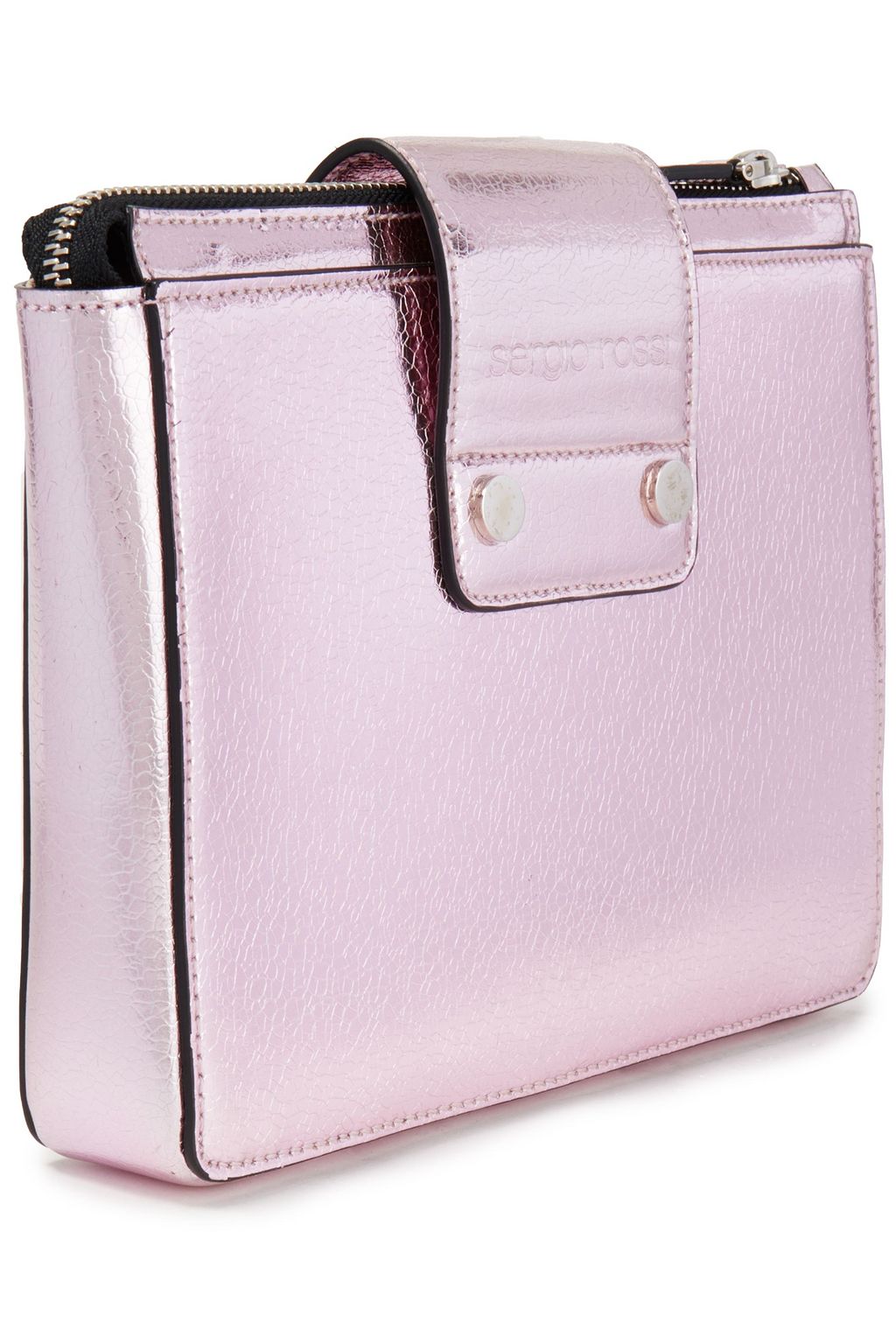 SERGIO ROSSI Buckled metallic cracked-leather clutch