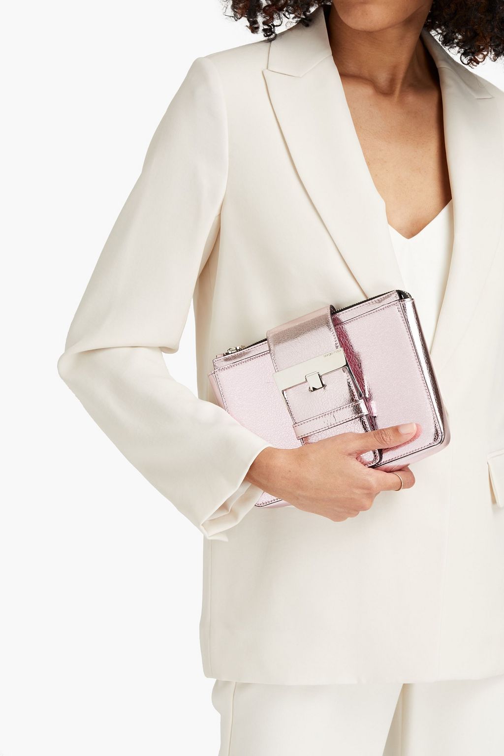 SERGIO ROSSI Buckled metallic cracked-leather clutch