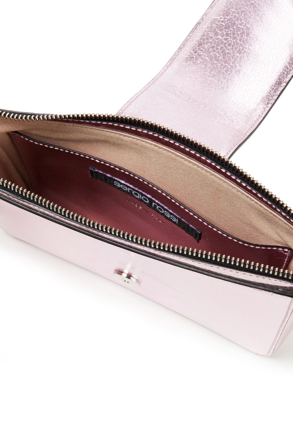 SERGIO ROSSI Buckled metallic cracked-leather clutch