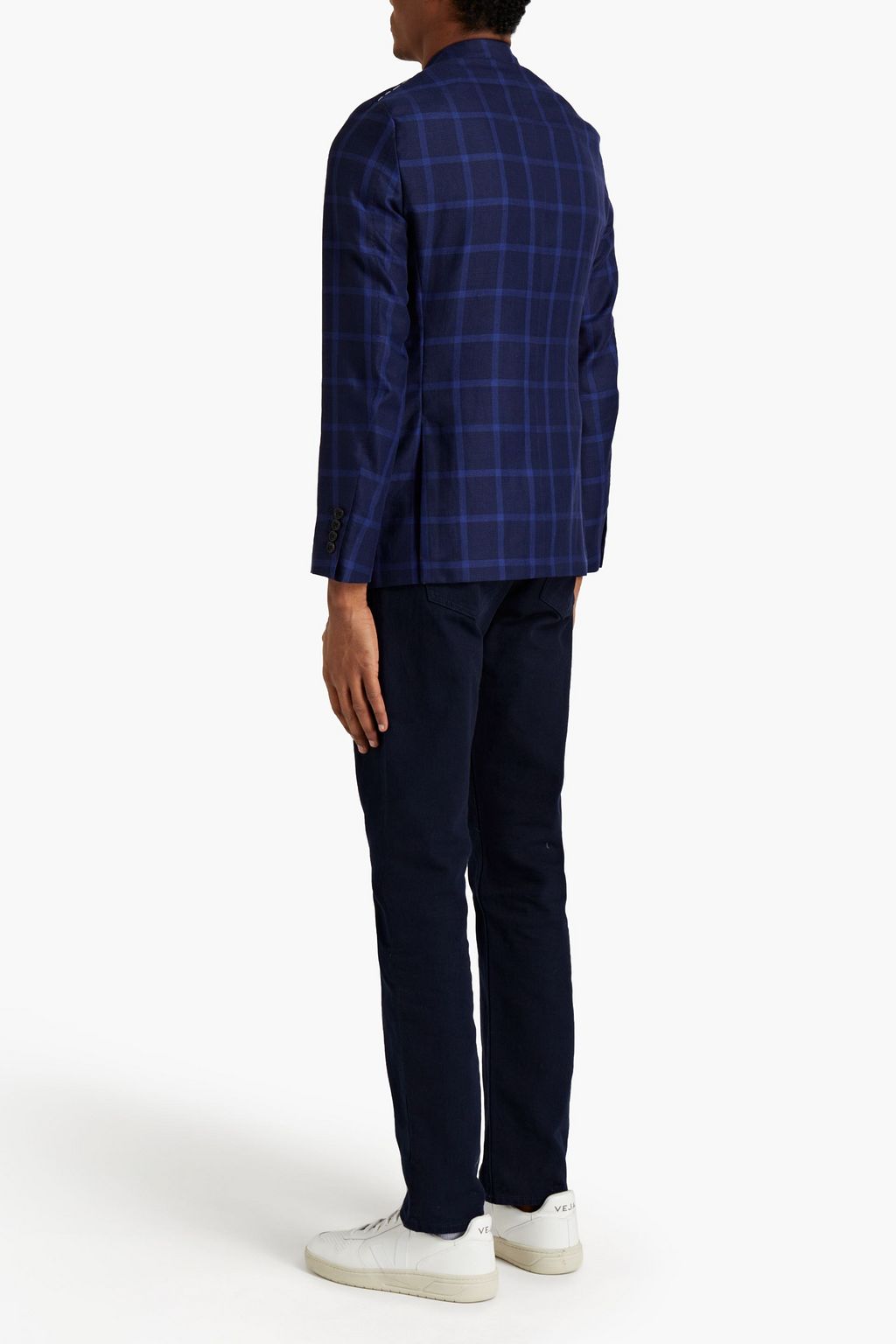 DUNHILL Slim-fit checked wool, linen and silk-blend blazer