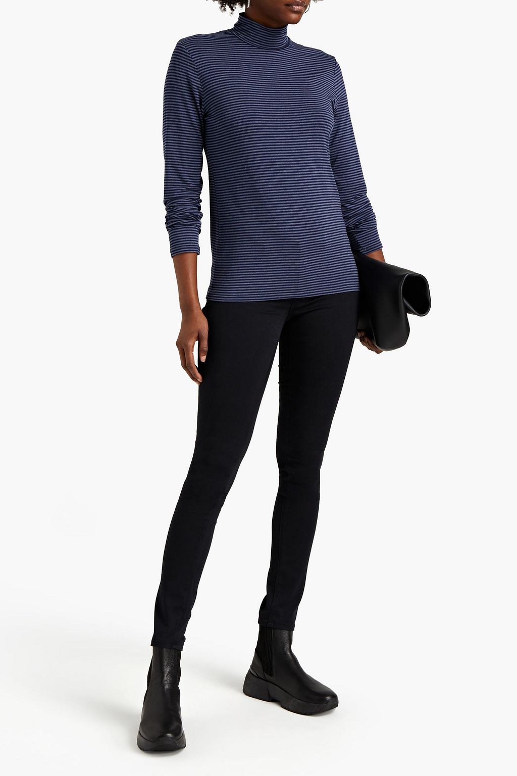 MAJESTIC FILATURES Striped jersey turtleneck top