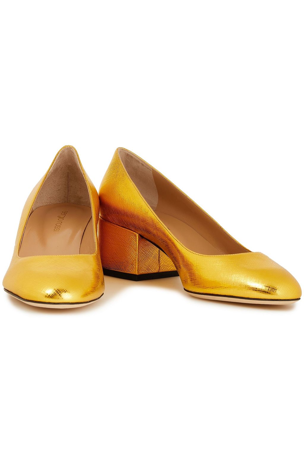 SERGIO ROSSI Metallic textured-leather pumps